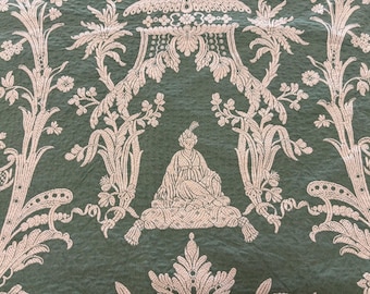 Vintage Scalamandre Brocade Remnants: Green Mandarin Floral Upholstery
