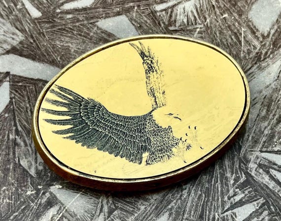 Vintage Barlow Solid Brass Flying Eagle Belt Buck… - image 3