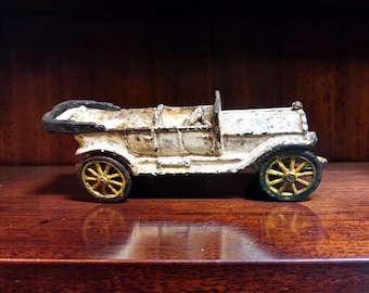 Vintage Cast Iron Roadster Convertible Collectible Toy Car: 9" x 2.5"