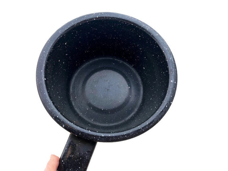 Enamelware Sauce Pan, Black with White Speckles, Vintage Enamel Cooking Pan with Handle, Rustic Kitchen image 8