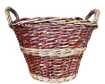 Large Vintage Grapevine Twig Basket with Handles: Rustic Cottage Decor