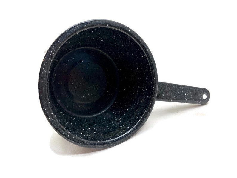 Enamelware Sauce Pan, Black with White Speckles, Vintage Enamel Cooking Pan with Handle, Rustic Kitchen image 7