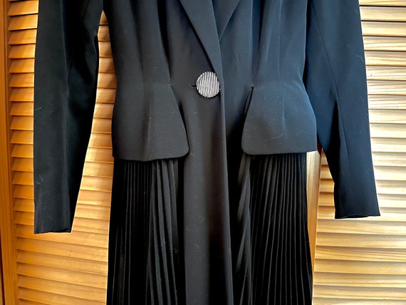 Black Maxi Dress/Coat with Pleated Skirt, Padded … - image 4