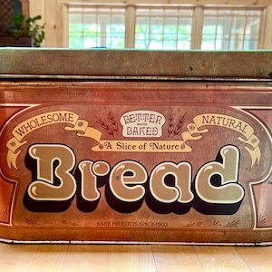 Tin Bread Box, Vintage 1970s Cheinco Storage Container