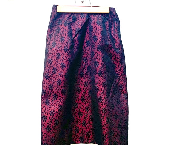 Women's Silk Skirt in Wine Red with Black Floral … - image 1