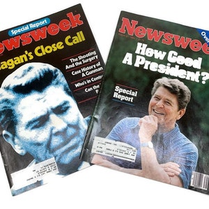 Ronald Reagan, Set of 2 Newsweek April 1981 and August 1984, “Reagan’s Close Call” & “How Good A President?” with Cigarette Ads and Others