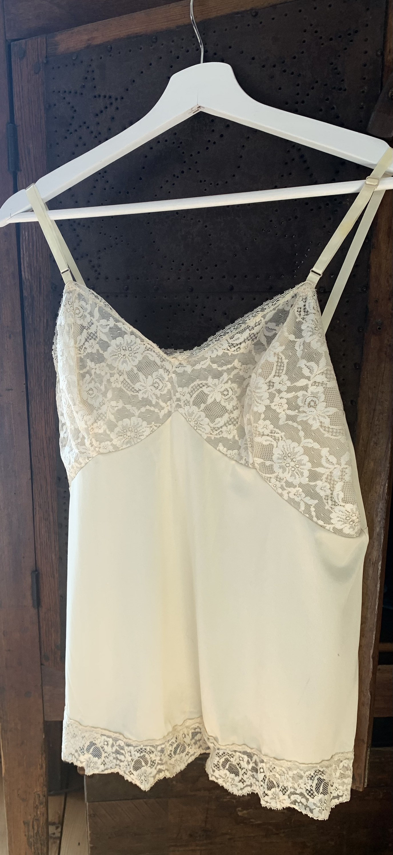 Camisole Half Slip Top, Vintage Vanity Fair Lingerie, Ivory Cream Nylon  Antron With Lace, Size 38, Made in USA 