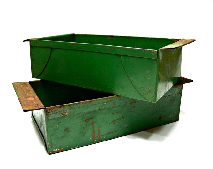 Two Green Metal Storage Bins Vintage Industrial Decor Etsy