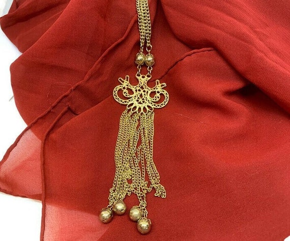 Gold Tassel Necklace, Vintage 1970s Multi-strand … - image 4