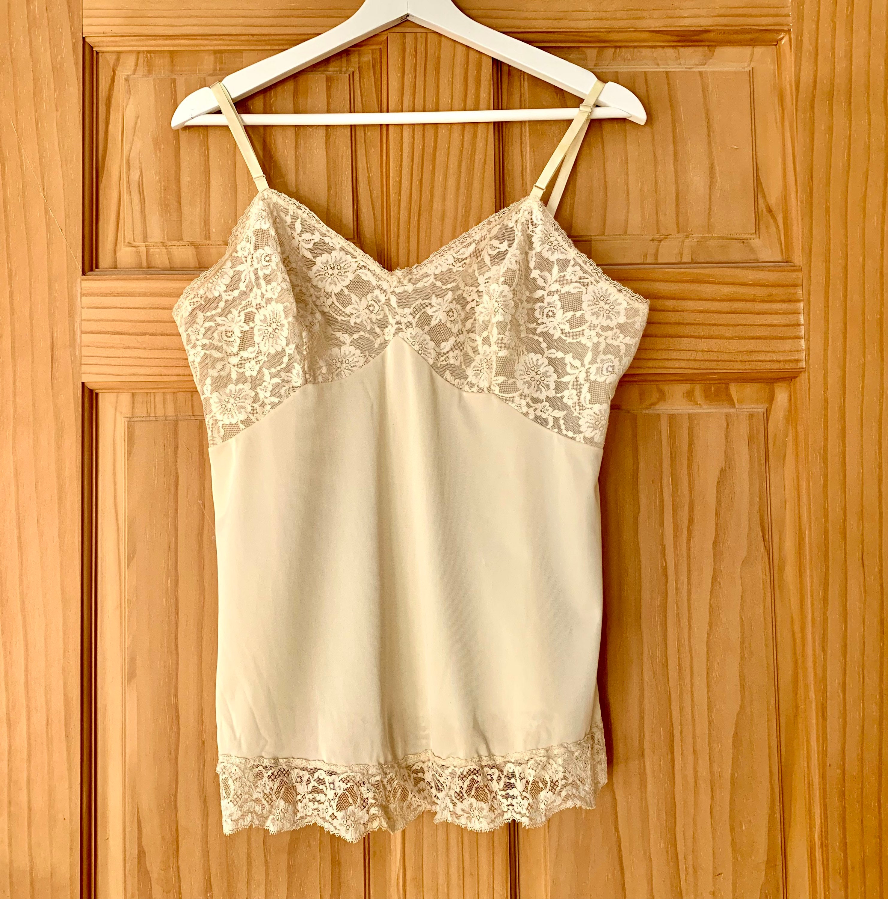 Camisole Half Slip Top, Vintage Vanity Fair Lingerie, Ivory Cream Nylon  Antron With Lace, Size 38, Made in USA 