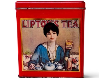 Vintage Lipton Tea Tin: Nostalgic Collection Series #101, Retro Red, Made in England