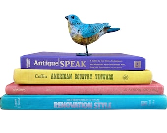 Vintage Books on Antiques and Decor: Blue, Red, Yellow, Purple Book Stack