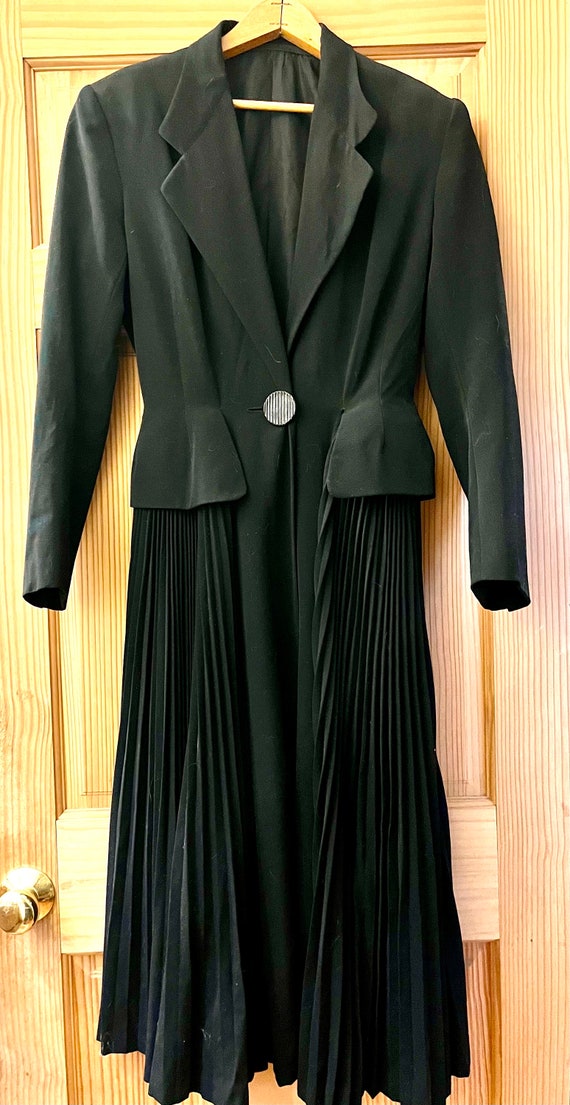 Black Maxi Dress/Coat with Pleated Skirt, Padded … - image 2