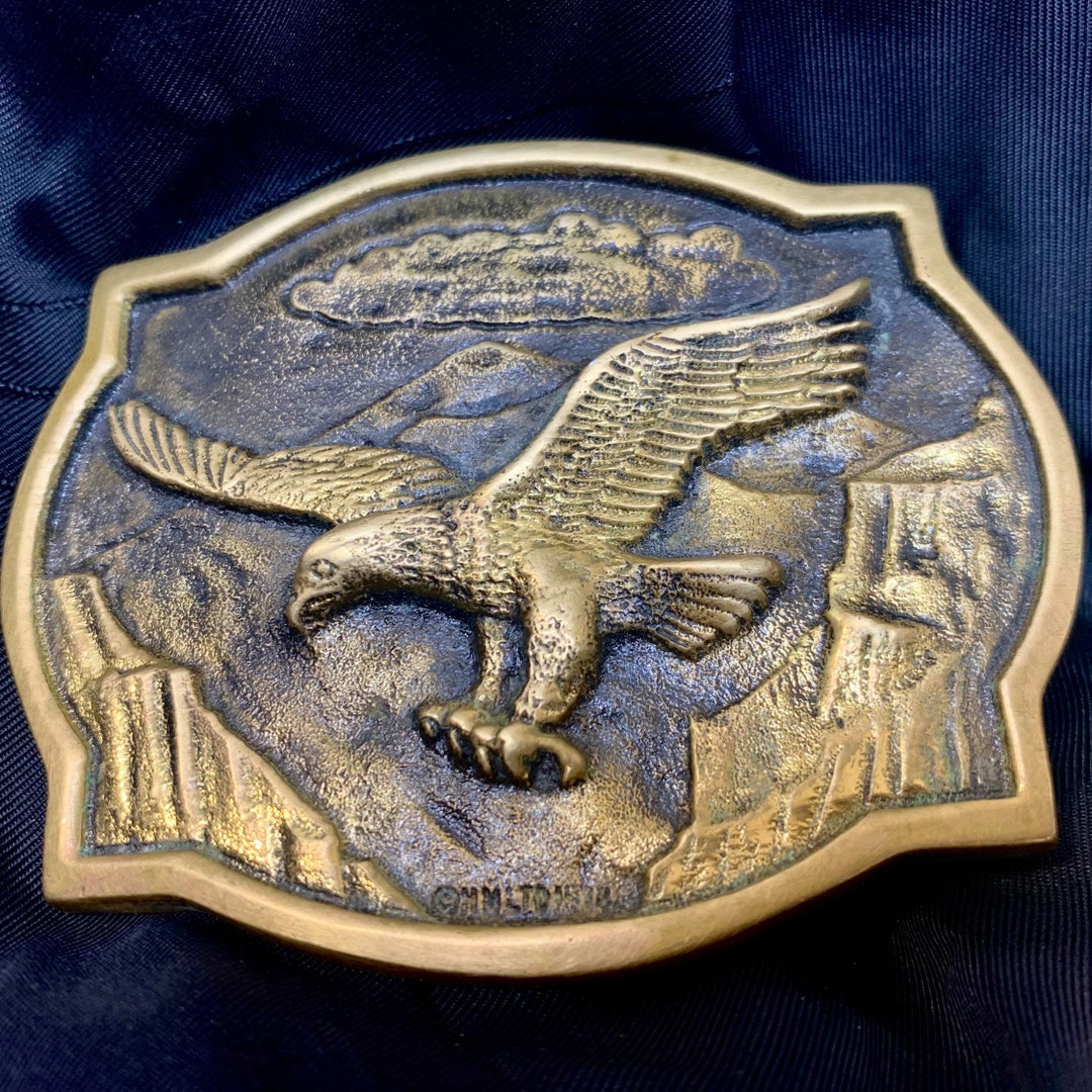 American Eagle Belt Buckle. Vintage Solid Brass Designed & - Etsy