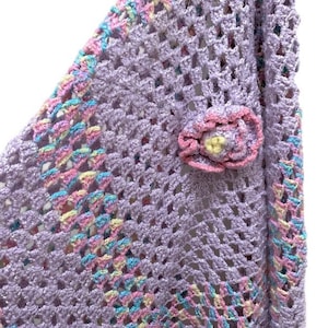 Hand Crocheted Baby Blanket, Soft Pastel Colors with Rosette, 47&quot; x 47,&quot; gift for baby shower