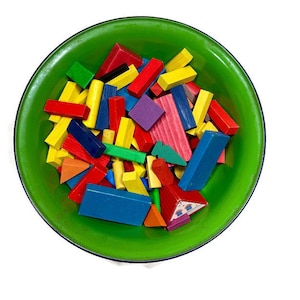 Vintage Wood Building Blocks: 85 Assorted Primary Colors