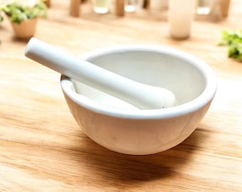 Vintage Mortar and Pestle: Large White Porcelain Apothecary for Crushing Herbs & Spices