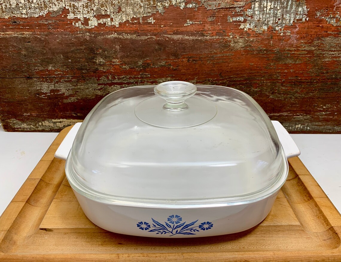 Corning Ware Casserole With Glass Lid Vintage Blue Cornflower Etsy