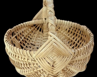 Vintage Wood Splint Basket with Handle and God's Eye Weave