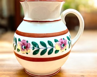 Vintage Art Pottery Pitcher Vase: Hand Painted in Czechoslovakia