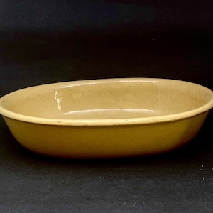 Antique Yellow Ware Oval Baker, 19th Century Country Primitive Pottery Bowl, Modern Farmhouse Decor