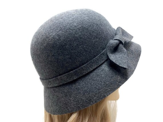 Gray Wool Felt Cloche, Vintage Bucket Hat - image 6