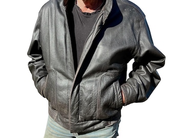 Vintage Leather Bomber Jacket: Men's Brown/Black Thinsulate L (Size 42)