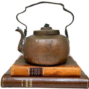 Antique Copper Teapot, 19th Century Country Farmhouse Americana Kitchen Decor