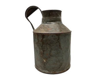 Antique Milk Can with Handle and Brass Name Plate, Hand Made Soldered Tin Pitcher, Primitive Container, Farmhouse Decor