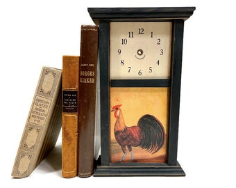 Clock Face with Rooster for Mantel Shelf or Table Top, Vintage Handmade Clock, S.S. Tappin Designs,  Needs Battery Operated Pointers