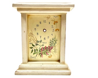 Wood Mantel Clock Face Featuring Herbs, Vintage Hand Crafted and Painted by Jean Oates, Needs Small Battery Operated Clock Pointer Set