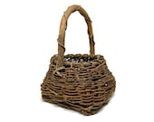 Woven Grapevine Basket with Handle, Vintage Rustic Primitive Farmhouse Decor, Easter or Egg Basket