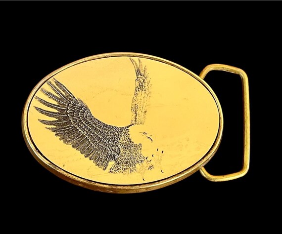 Vintage Barlow Solid Brass Flying Eagle Belt Buck… - image 1