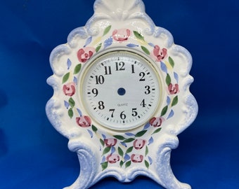 Ceramic Clock Face with Floral Design for Mantels, Tabletop, Needs Quartz Battery Operated Clock Pointer Replacement