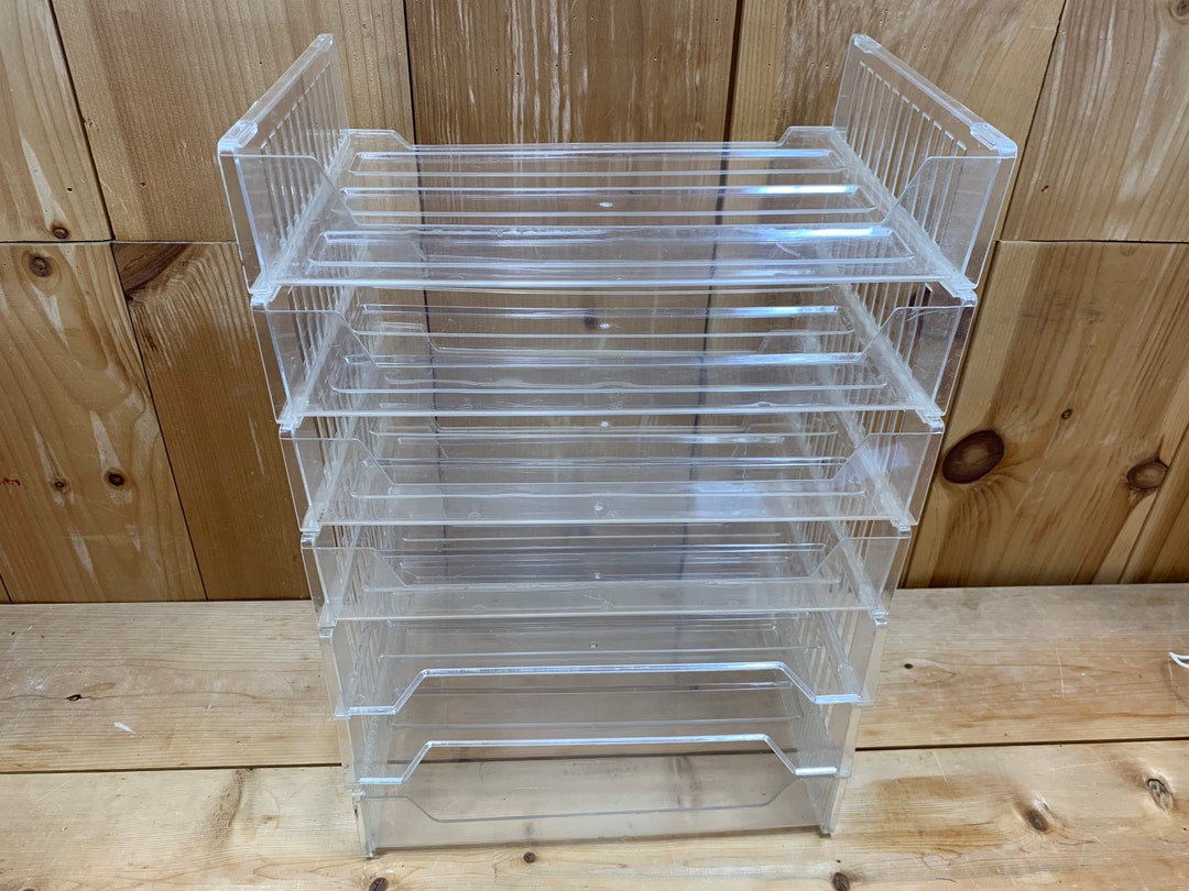 Letter Paper Trays, Set of 7 Vintage Clear Plastic Stackable Desk Organizers, Eldon Office