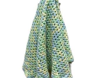 Crocheted Baby Blanket Wrap in Pastel Blue, Green & Yellow, Baby Shower Gift