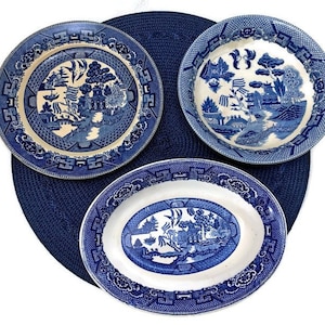 Vintage Blue Willow Transferware Collection: Serving Bowl & Plates
