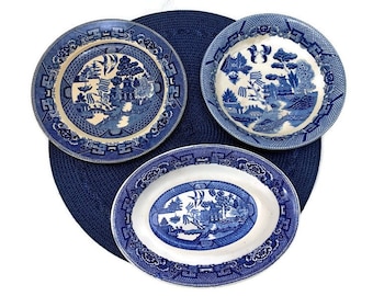 Blue Willow Collection, Vintage Homer Laughlin Serving Bowl, Buffalo Pottery Plate, Japan Bowl, Blue & White Transferware
