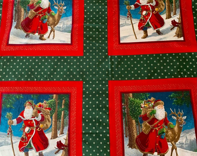 Large Christmas Fabric Panel, Vintage Joan Messmore, father Christmas