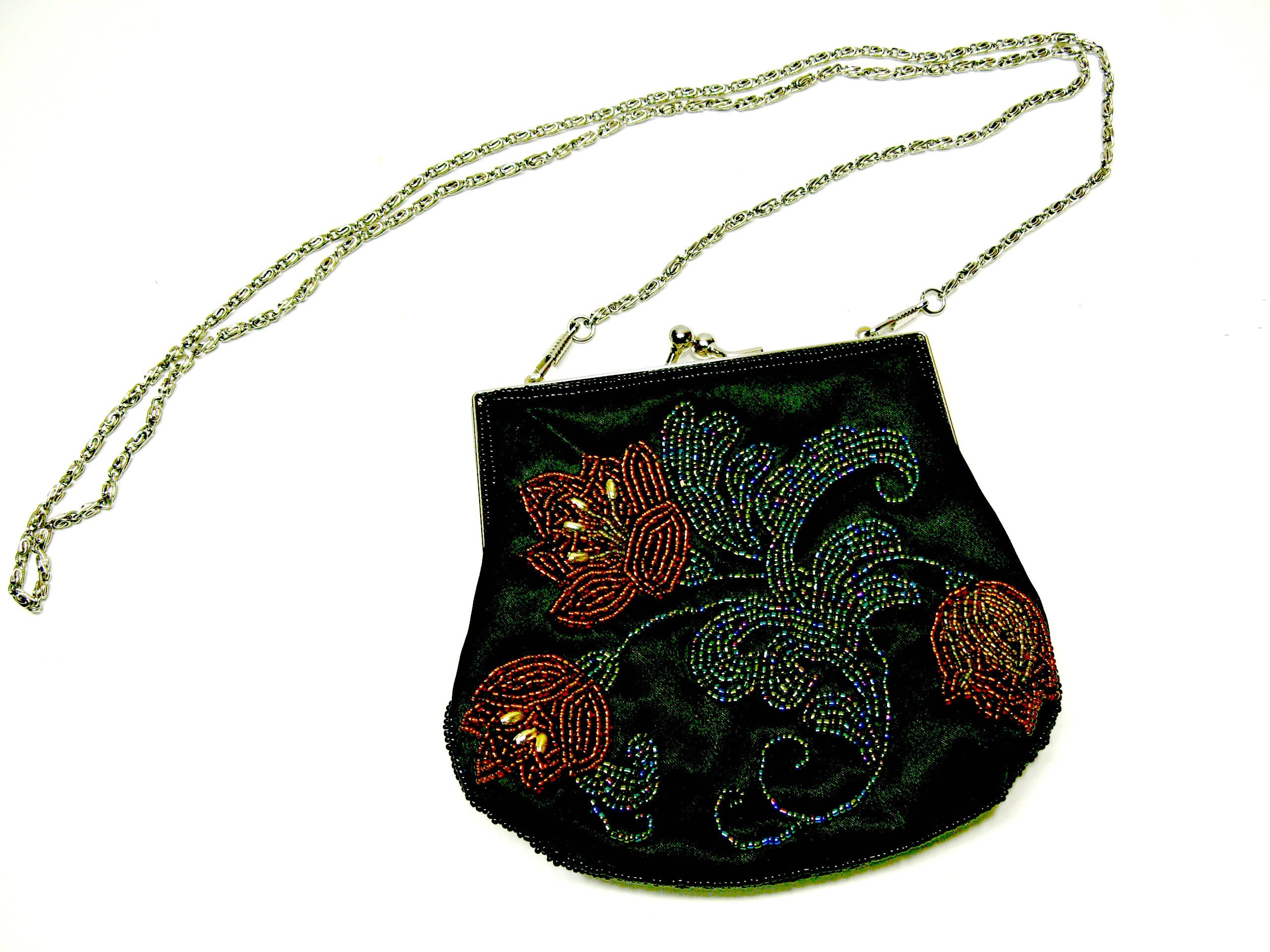 Beaded Silk Purse Vintage Black Floral Shoulder Bag with | Etsy