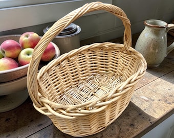 Vintage Willow Wicker Gathering Basket with Handle