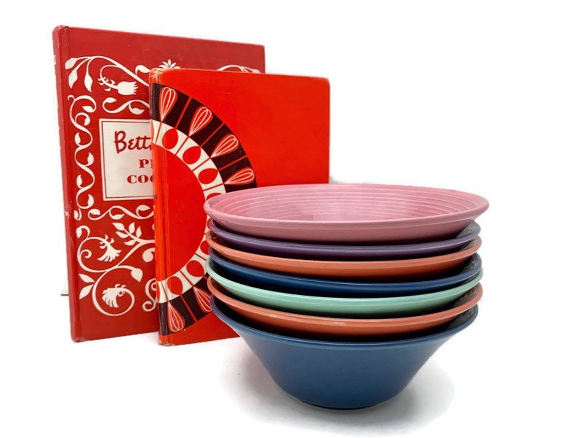 Pottery Soup Bowls Set of 7 Colorful Vintage Ceramic Etsy