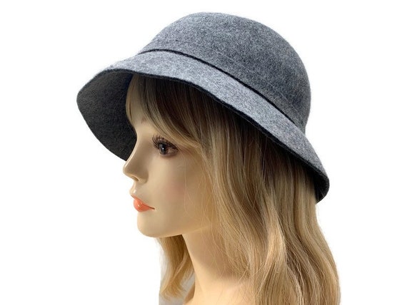 Gray Wool Felt Cloche, Vintage Bucket Hat - image 5