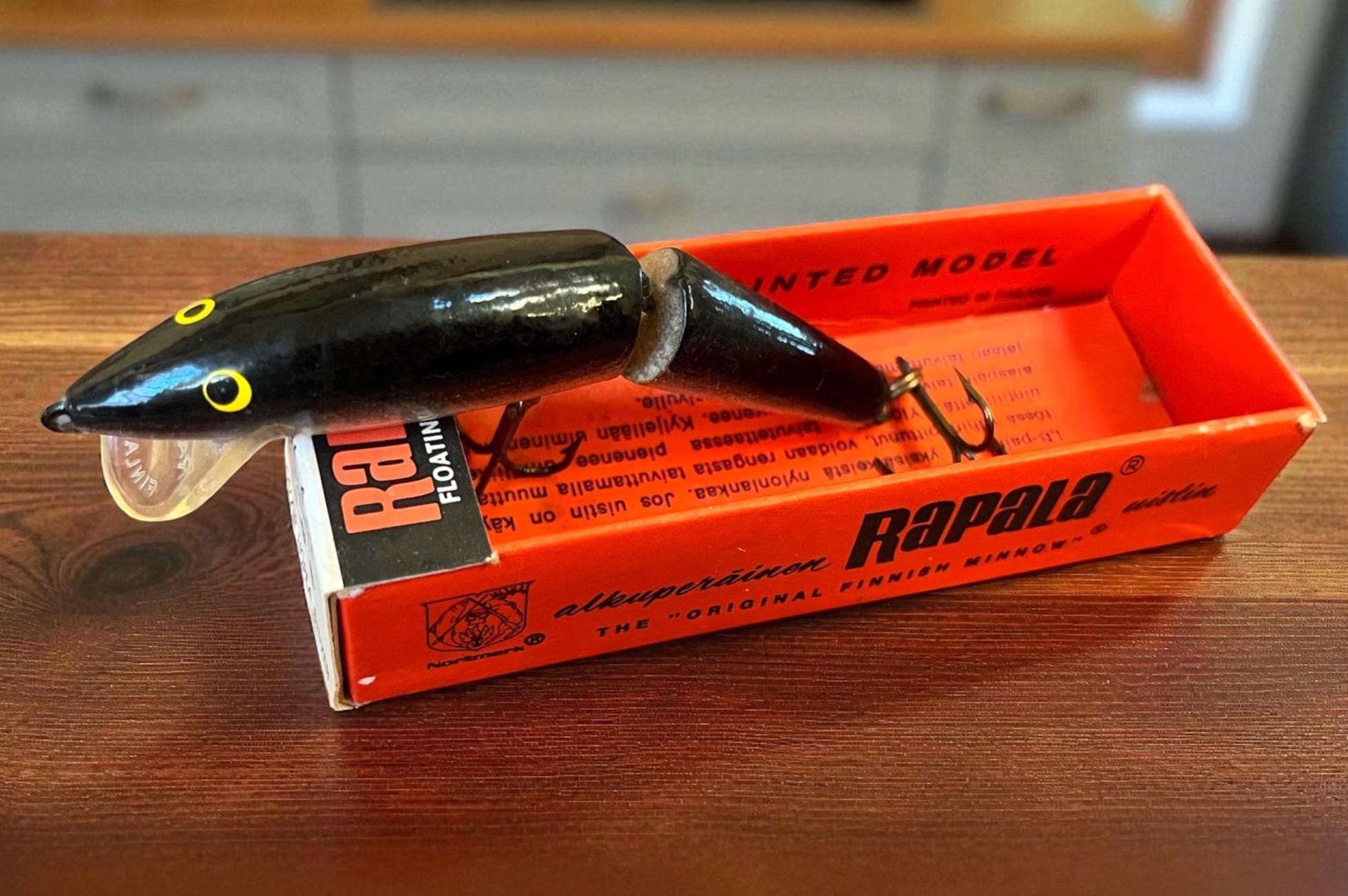 Leurre De Pêche Articulé Vintage RAPALA FINLAND J-9 - Flottant - Rare Boîte Et Papiers