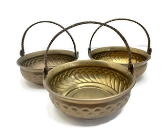 Vintage Brass Baskets with Handles, Set of 3 Rosenthal Netter Planter Bowls, Storage and Condiment or Candy Containers