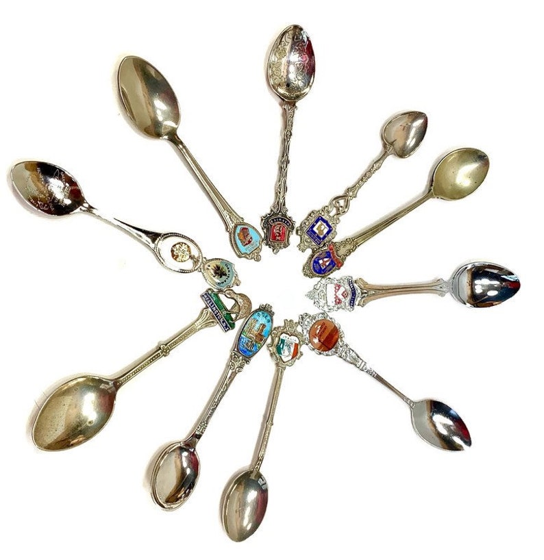Souvenir Spoon Collection With Enameled Handles Lot of 10 Etsy