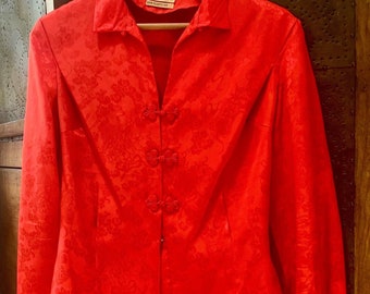 Red Silk Blouse, Vintage 1970s Henri Bendel, New York, Women's Size 10 UK/EU or 8 US