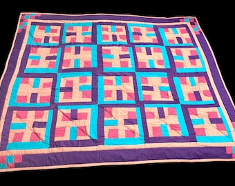 Colorful Handmade Cotton Patchwork Baby Quilt: 55” x 45” for Crib, Lap Throw or Wall Art