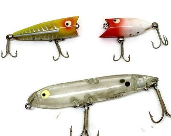 4 Vintage Heddon King Cobra Lures / Antique Fishing Lures Heddon