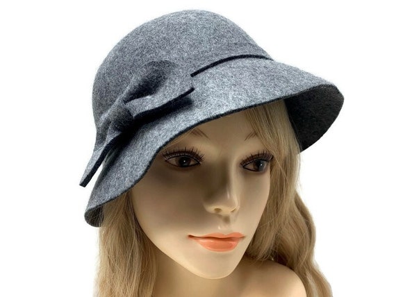 Gray Wool Felt Cloche, Vintage Bucket Hat - image 2